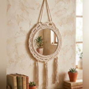 Handmade Macramé Round Wall Mirror - Cream